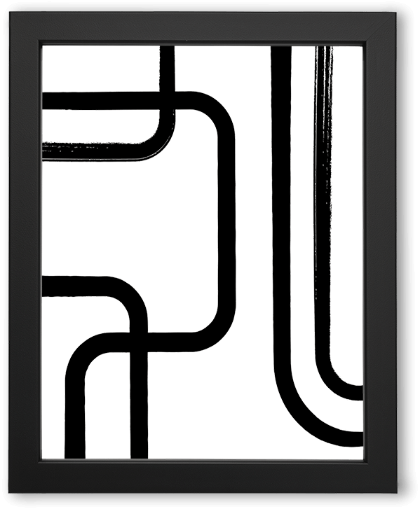 A minimalist abstract design featuring smooth, curved black lines over a white background. The flowing geometric shapes evoke movement and balance, blending precision with a sense of calm simplicity.