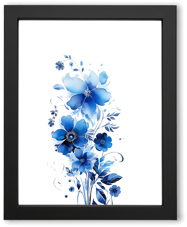 Blue Floral Watercolor Botanical Illustration
